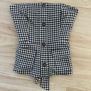Eva Franco Navy Gingham Strapless Top